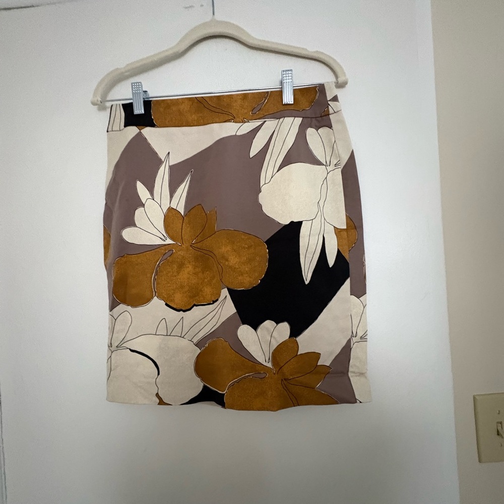 Ann Taylor Floral Pencil Skirt - Black, Cream, Gold, Brown